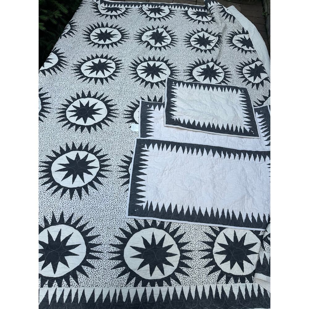 Soleil 4-Piece Medallion Cotton Quilt Set Jungalow Queen black white boho sun